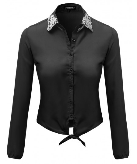 Women's Collar Embroidered Shirt Top Blouses