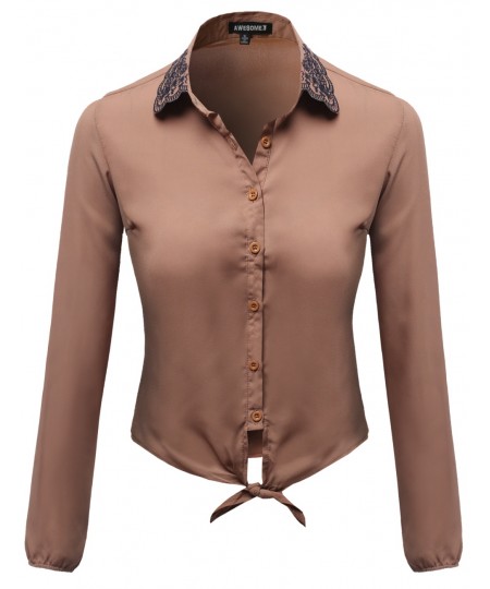 Women's Collar Embroidered Shirt Top Blouses