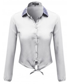 Women's Collar Embroidered Shirt Top Blouses