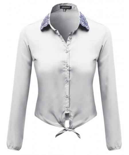 Women's Collar Embroidered Shirt Top Blouses