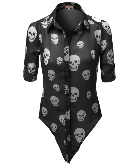 Women's Skull Printed 3/4 Sleeve Chiffon Shirt Top Blouses