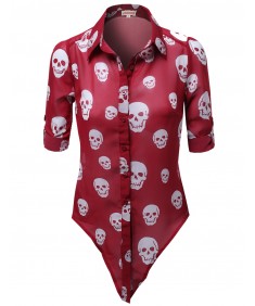 Women's Skull Printed 3/4 Sleeve Chiffon Shirt Top Blouses