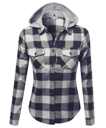 Women's Super Soft Plaid Checker Detachable Hood Flannel