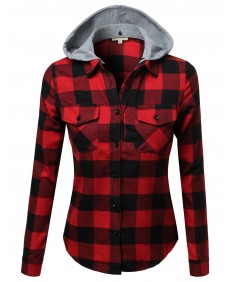 Women's Super Soft Plaid Checker Detachable Hood Flannel