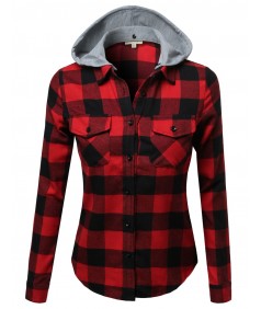 Women's Super Soft Plaid Checker Detachable Hood Flannel