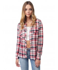 Women's Long Sleeve Lightweight Plaid Button Down Shirt