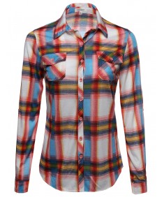 Women's Lightweight Collar Plaid Button Down Shirt