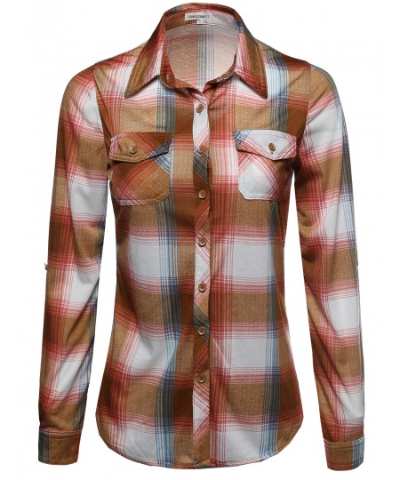 Women's Lightweight Collar Plaid Button Down Shirt