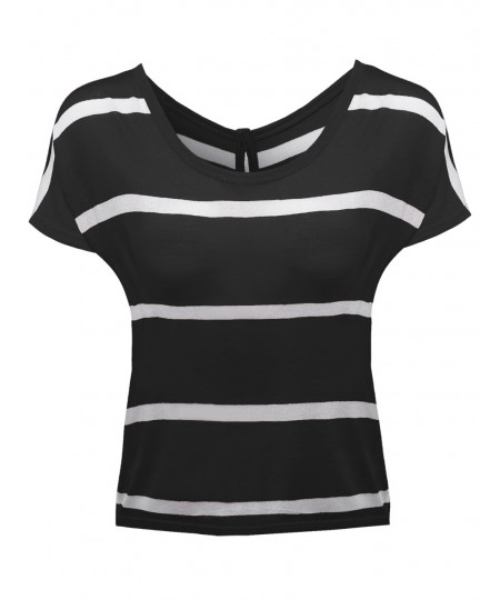 Women's Stripe Batwing Sleeve Knit Button Tops