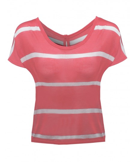 Women's Stripe Batwing Sleeve Knit Button Tops