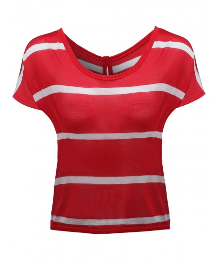 Women's Stripe Batwing Sleeve Knit Button Tops