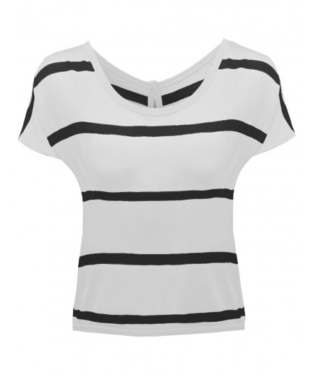 Women's Stripe Batwing Sleeve Knit Button Tops