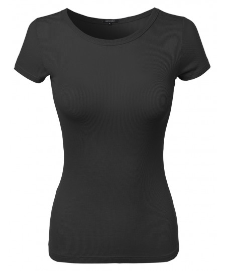 Women's Short Sleeve Round Neck Rib Top