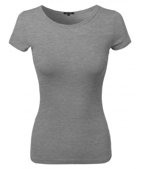 Women's Short Sleeve Round Neck Rib Top