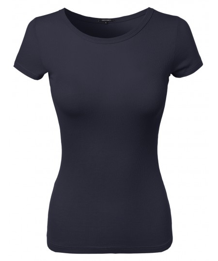 Women's Short Sleeve Round Neck Rib Top