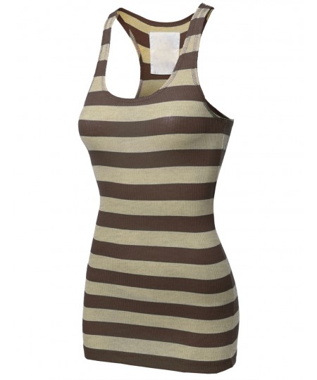 Women's Basic Rib Racerback Wide Stripe Tank Top T-Shirt