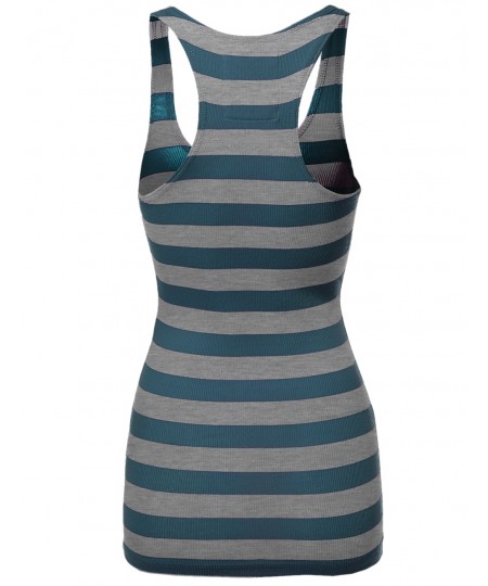 Women's Basic Rib Racerback Wide Stripe Tank Top T-Shirt