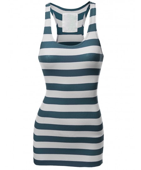 Women's Basic Rib Racerback Wide Stripe Tank Top T-Shirt