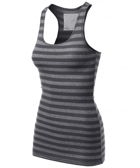 Women's Basic Sleeveless Ribbed Racer-Back Stripe Tight Fit Tank Top