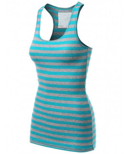 Women's Basic Sleeveless Ribbed Racer-Back Stripe Tight Fit Tank Top