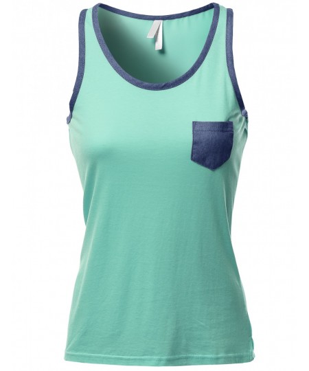 Women's Color Contrast Round Neck Tank Tops