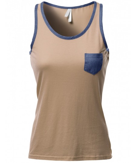 Women's Color Contrast Round Neck Tank Tops