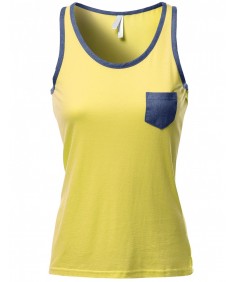 Women's Color Contrast Round Neck Tank Tops