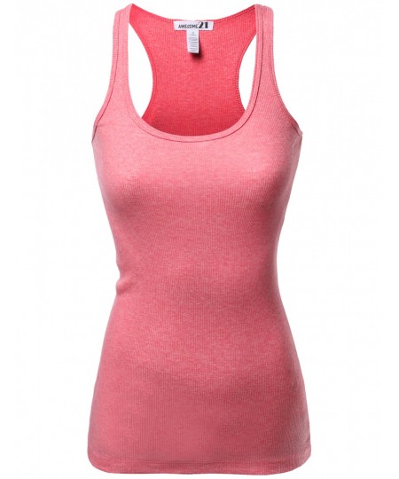 Women's Basic Solid Ribbed Racerback Sleeveless Tank Tops