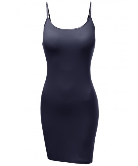 Women's Slim Fit Solid Spaghetti Strap Cami Slip Dresses