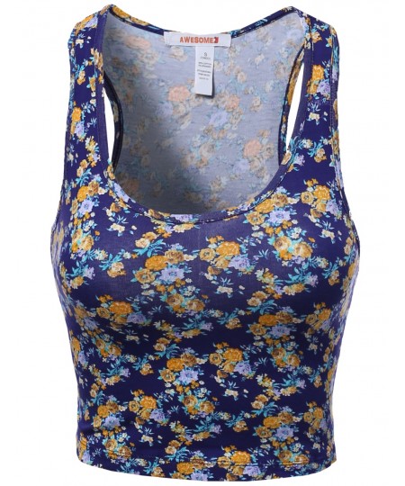 Women's Floral Flower Pattern Sleeveless Crop Tank Tops