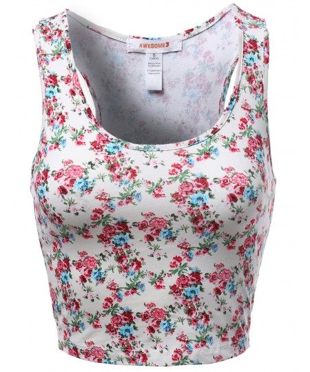 Women's Floral Flower Pattern Sleeveless Crop Tank Tops