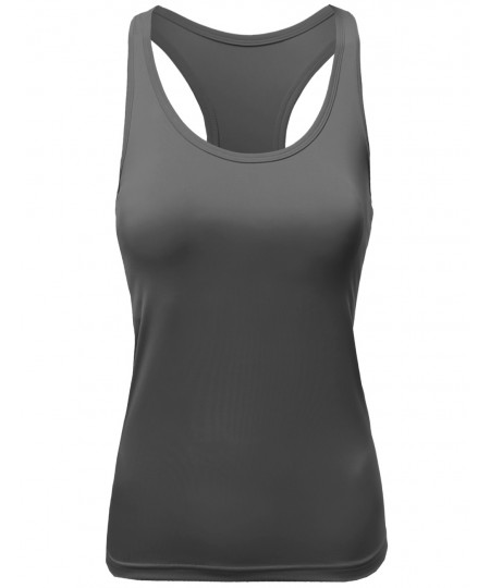 Women's Solid Racerback Padded Sleeveless Workout Tank Tops