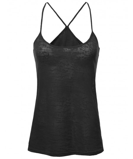 Women's Basic Solid Burn Out Strap Tank Tops