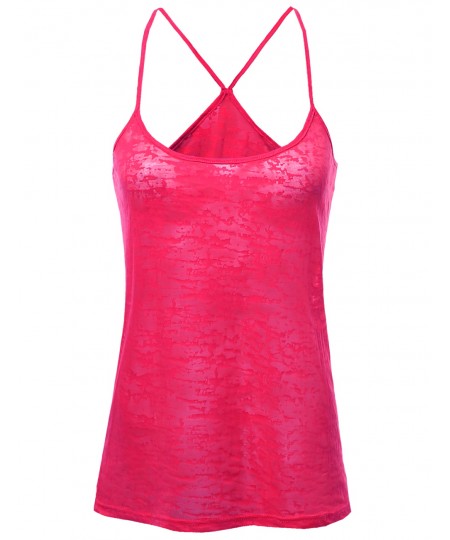 Women's Basic Solid Burn Out Strap Tank Tops