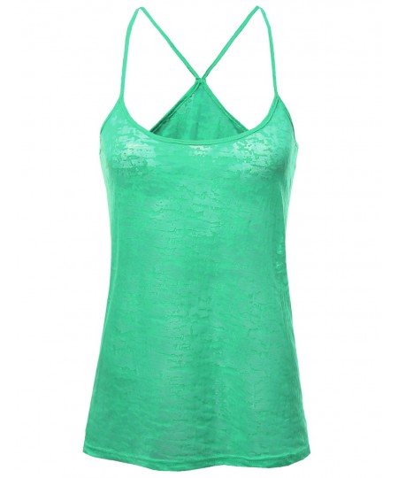 Women's Basic Solid Burn Out Strap Tank Tops