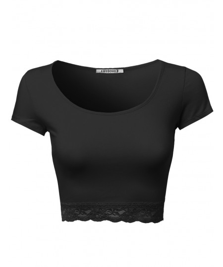 Women's Cute Lace Bottom Crop Tops