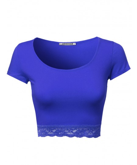 Women's Cute Lace Bottom Crop Tops