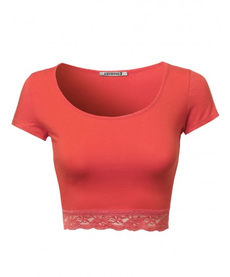 Women's Cute Lace Bottom Crop Tops