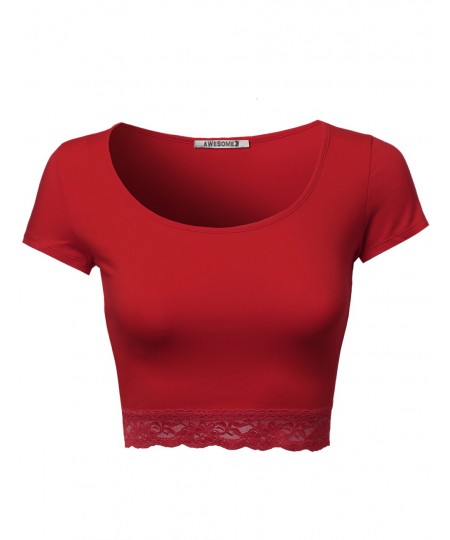 Women's Cute Lace Bottom Crop Tops