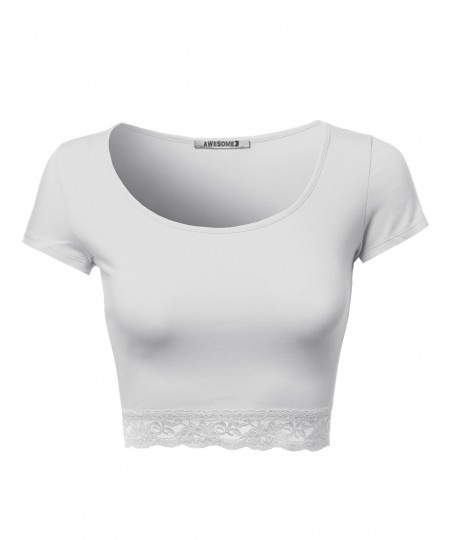 Women's Cute Lace Bottom Crop Tops