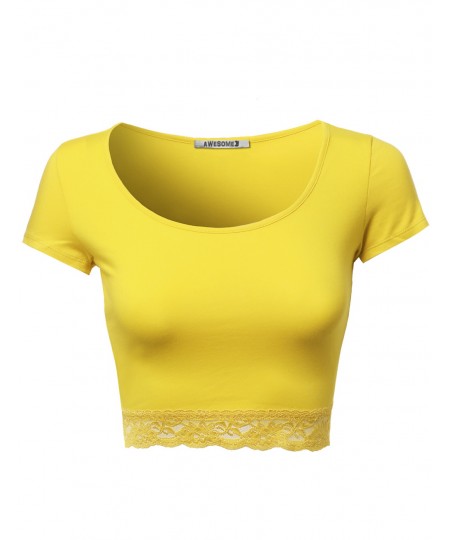 Women's Cute Lace Bottom Crop Tops