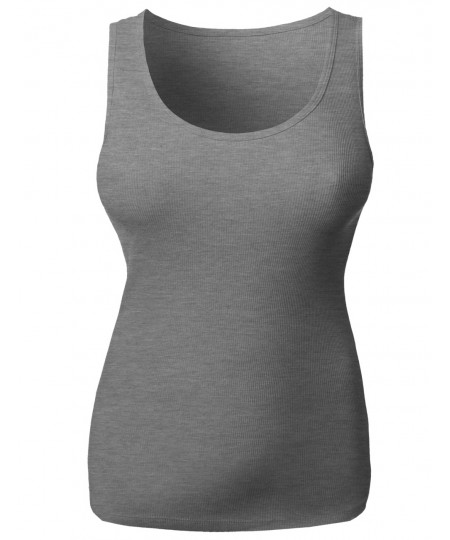 Women's Basic Solid Sleeveless Scoop Neck Cotton Ribbed Tank Top