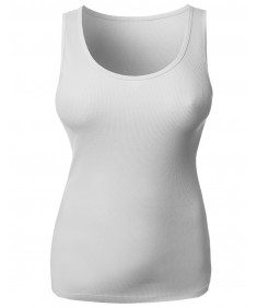 Women's Basic Solid Sleeveless Scoop Neck Cotton Ribbed Tank Top