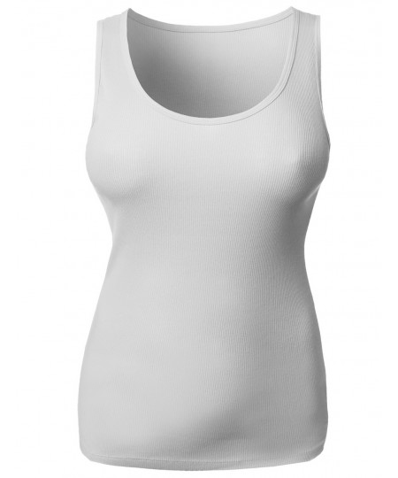 Women's Basic Solid Sleeveless Scoop Neck Cotton Ribbed Tank Top