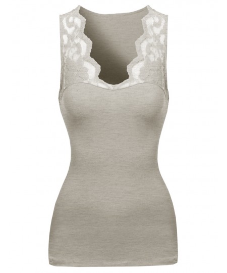 Women's Casual Lace Contrast Sleeveless Top