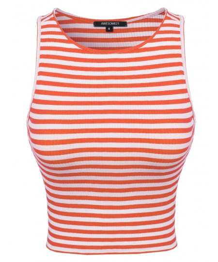 Women's Stripe Stretchy Rib Crop Tank In Various Colors