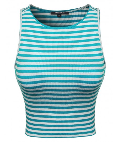 Women's Stripe Stretchy Rib Crop Tank In Various Colors