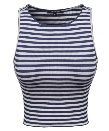 Women's Stripe Stretchy Rib Crop Tank In Various Colors