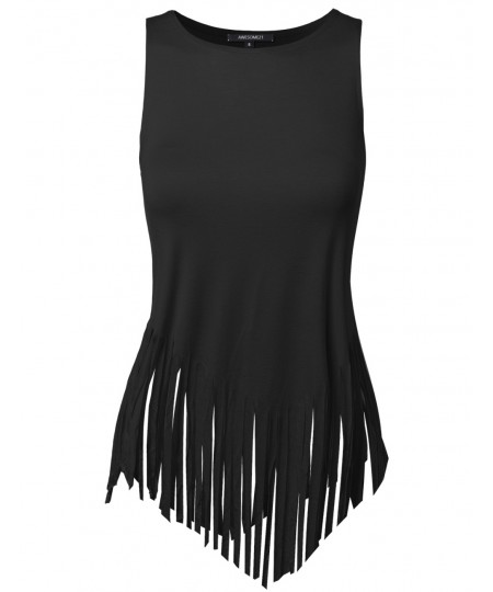 Women's Solid Fringe Muscle Tank Top