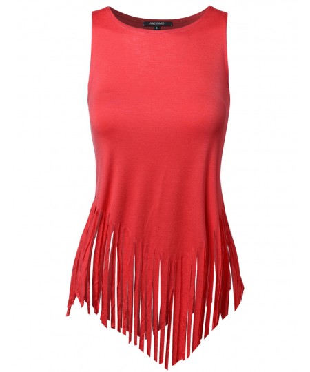 Women's Solid Fringe Muscle Tank Top